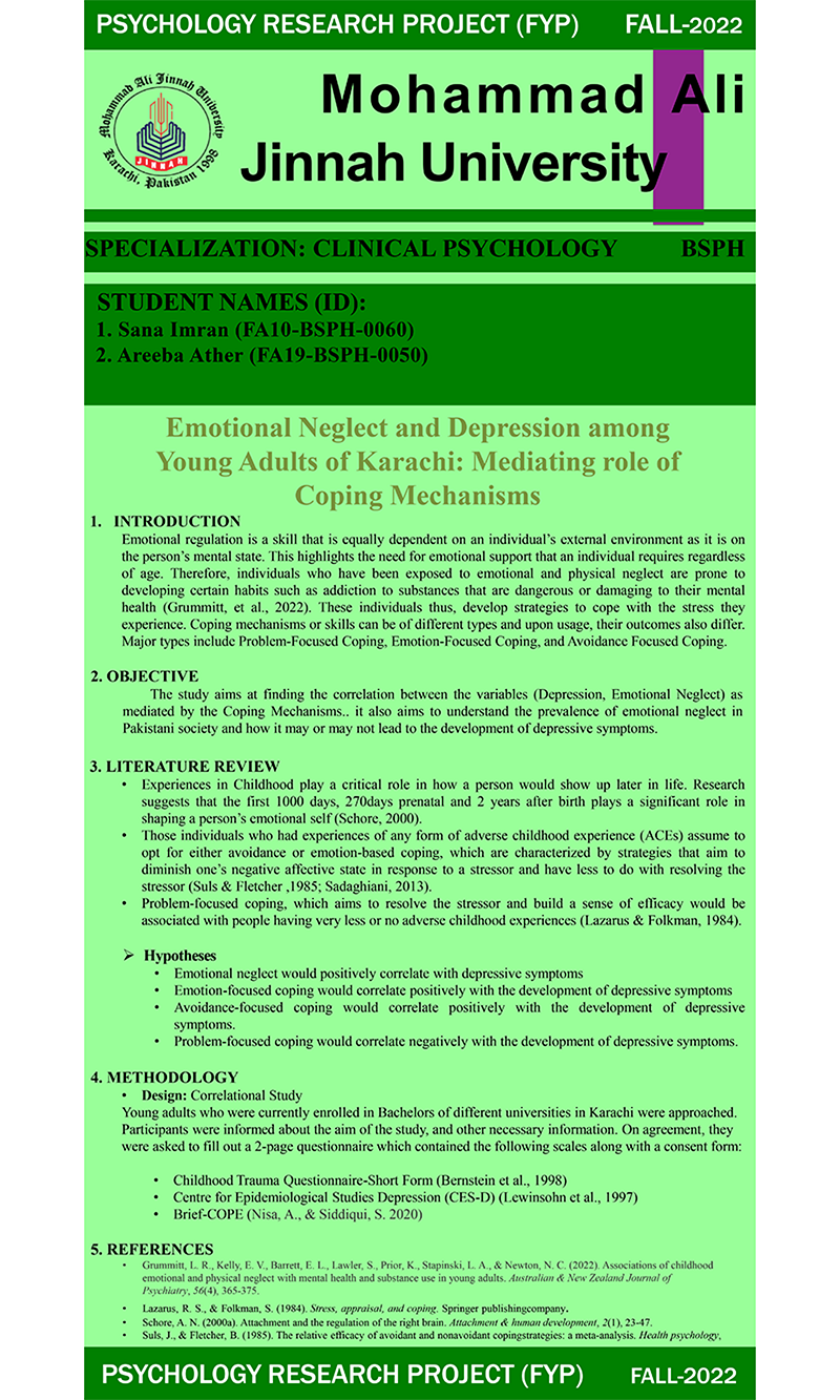 Emotional Neglect and Depression among Young Adults of Karachi: Mediating role of Coping Mechanisms